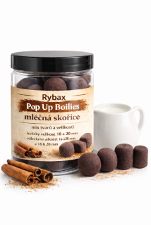 Rybax Pop-Up Boilies Mléčná skořice – extrémní vztlak | Mix tvarů a velikostí (18–20 mm) 65g.